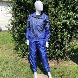 VINTAGE Chaver Graphic Print Royal Blue Parachute Ski Jacket & Pants